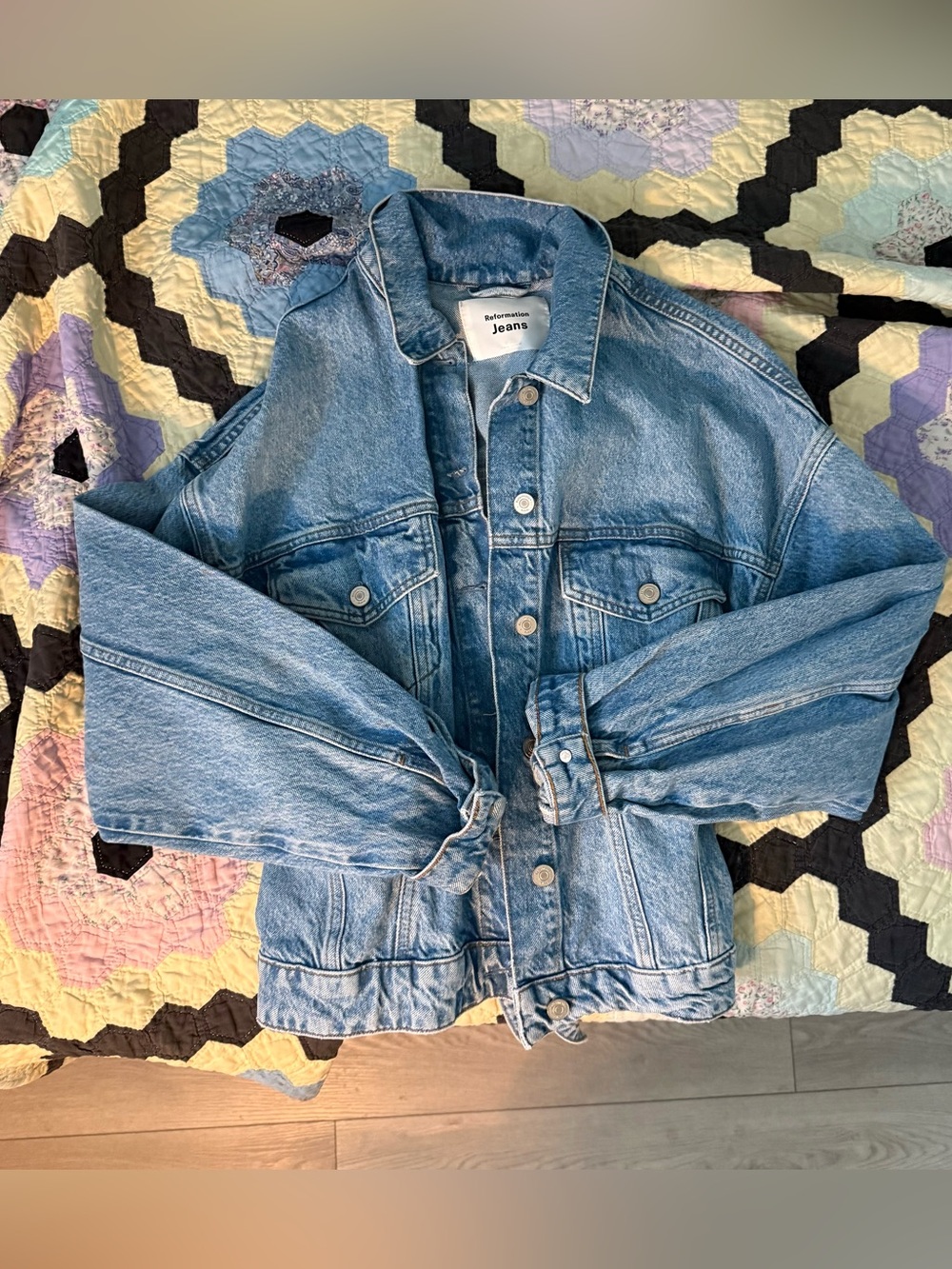 Reformation lace-back denim jacket